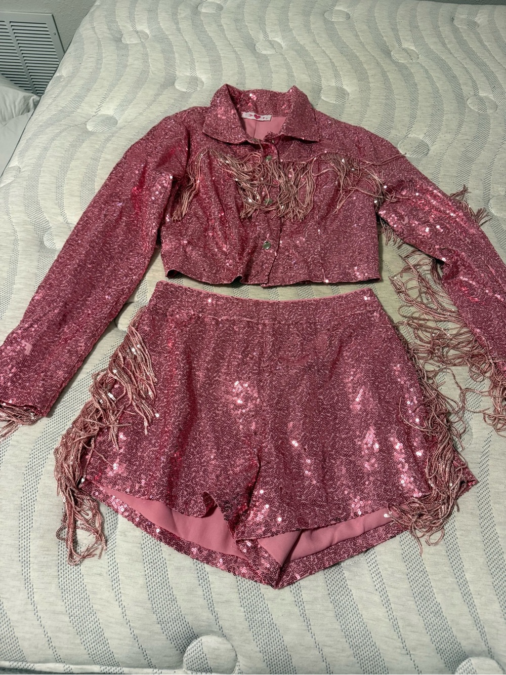 Buddy Love Pink Sequin Fringe Jacket and Shorts